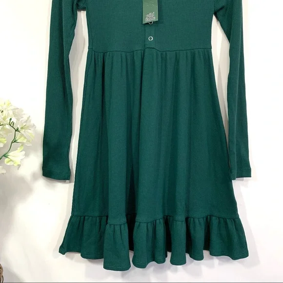 Wild Fable Women's Green Waffle Knit Long Sleeve Dress NWT - Picture 3 of 7